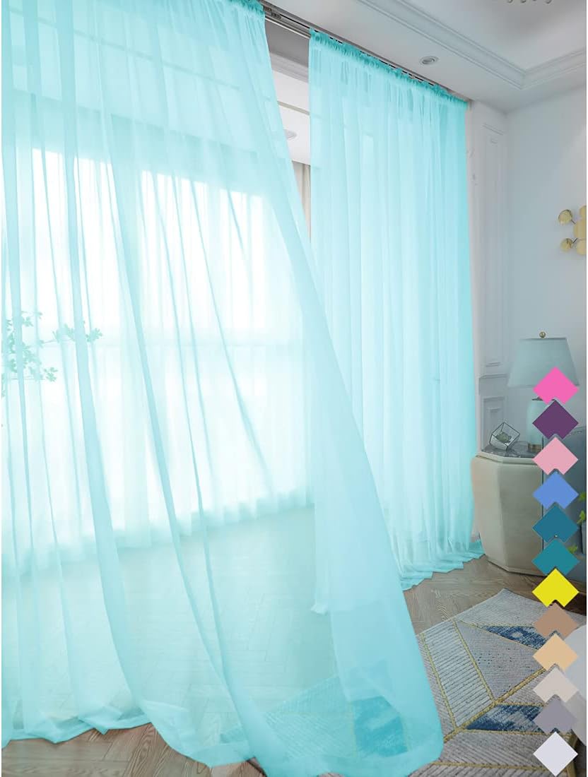 Window Lake Blue Sheer Curtains 60 Inches Width 120 Inches Long 2 Panels Sheer Curtain Clear Curtains Basic Rod Pocket Panel for Home Living Room Bedroom Kids Room Yard Patio Parlor Sliding