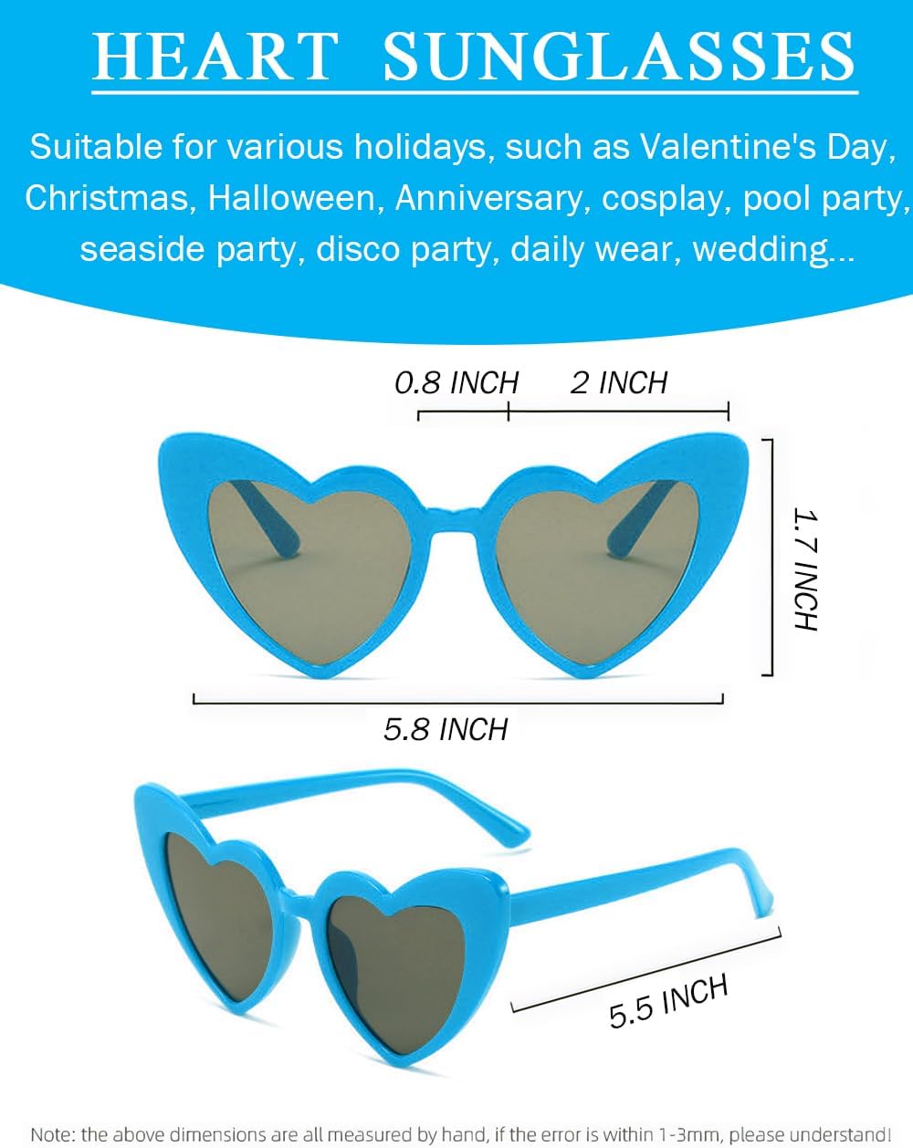 8 Pack Heart Sunglasses Vintage Cat Eye Heart Glasses Retro Bachelorette Bride Sunglasses Bulk for Women