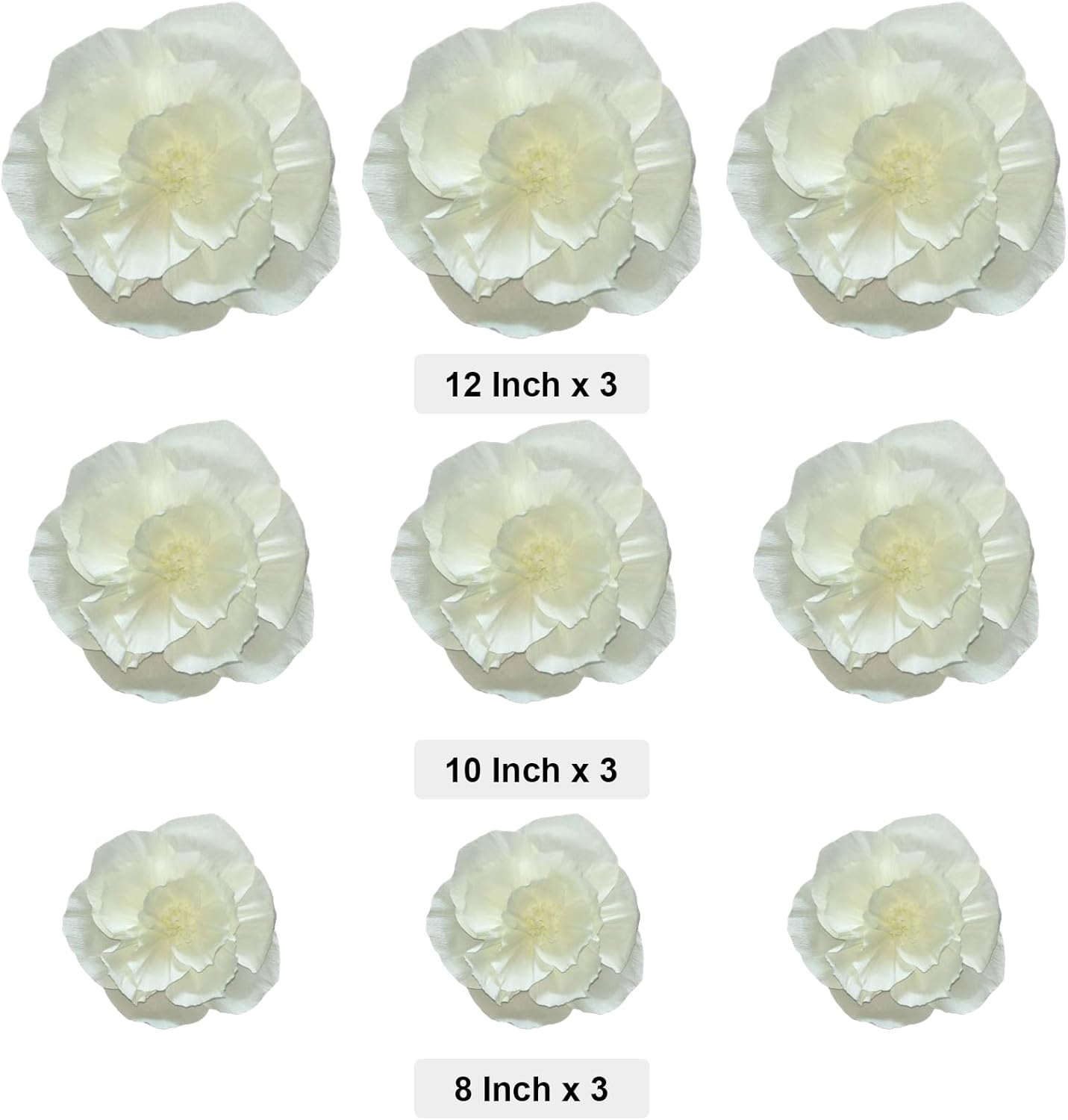 BRT Bearingshui Crepe Paper Flowers Decoration for Wall Total 9 Pcs, Artificial Flowers for Wedding Decor,Flower Backdrop Decor, Baby Bridal Shower Birthday Party, Beige 3D Wall Flowers Decor