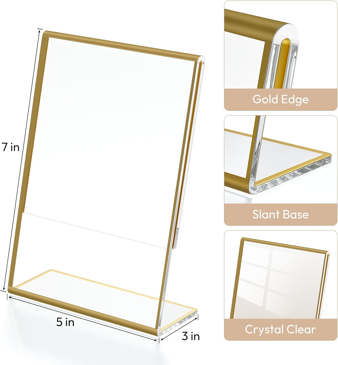 NIUBEE 6 Pack 5 x 7 Acrylic Gold Frame, Slanted Back Table Sign Holder for Wedding Table Numbers, Restaurant Signs, Photos and Art Display Visit the Store
