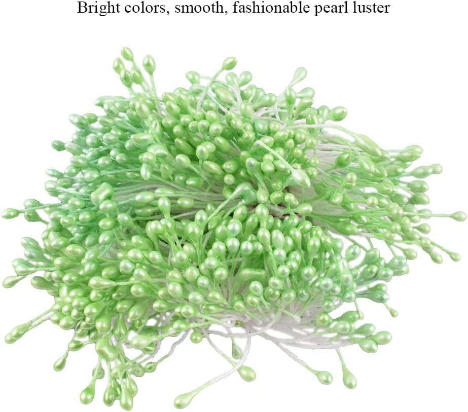 HAHIYO 700Pcs 3mm Light Green Pearl Double Head Flower Stamen Pistil Hand-Made Artificial Flower Pistil para Flore Pearlized Floral Stamen Flower Pollen Stamen for Flower Making Scrapbook Decoration