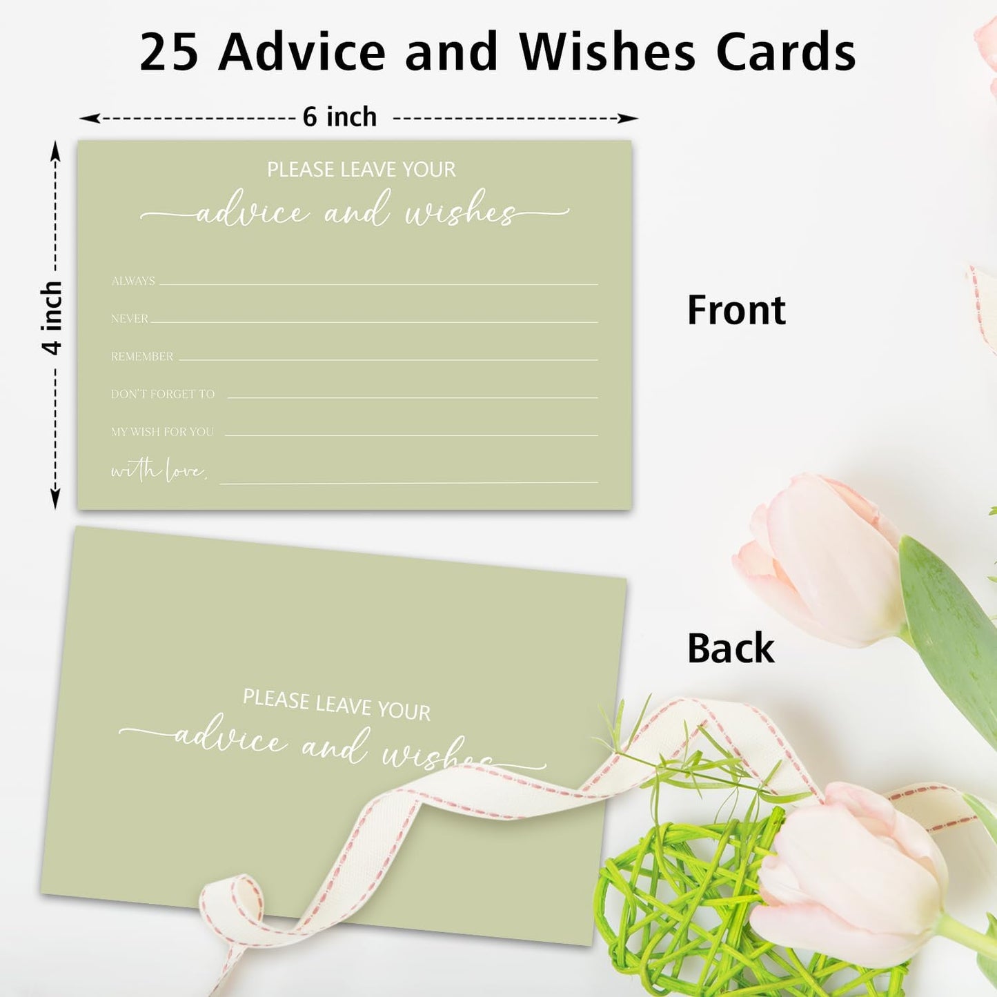 Green Advice and Wishes Card, Advice Cards for The Bride and Groom, Bridal Shower,Wedding or Baby Shower, Birthday, Graduation, Retirement, Guestbook - 25 Cards -04