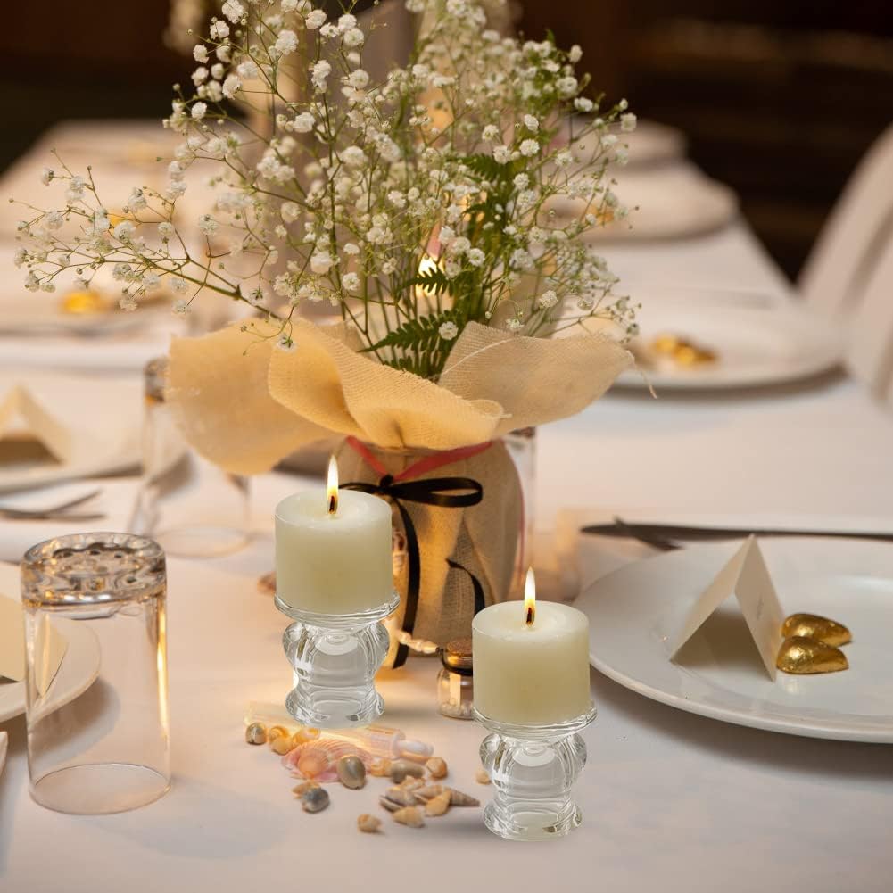 IYOUYA Clear Glass Candlestick Holders 24PCS, 2.1" H Taper Candle Holders Bulk for Pillar Candles, Taper Candles, Glass Candle Holders for Wedding, Party&Festival