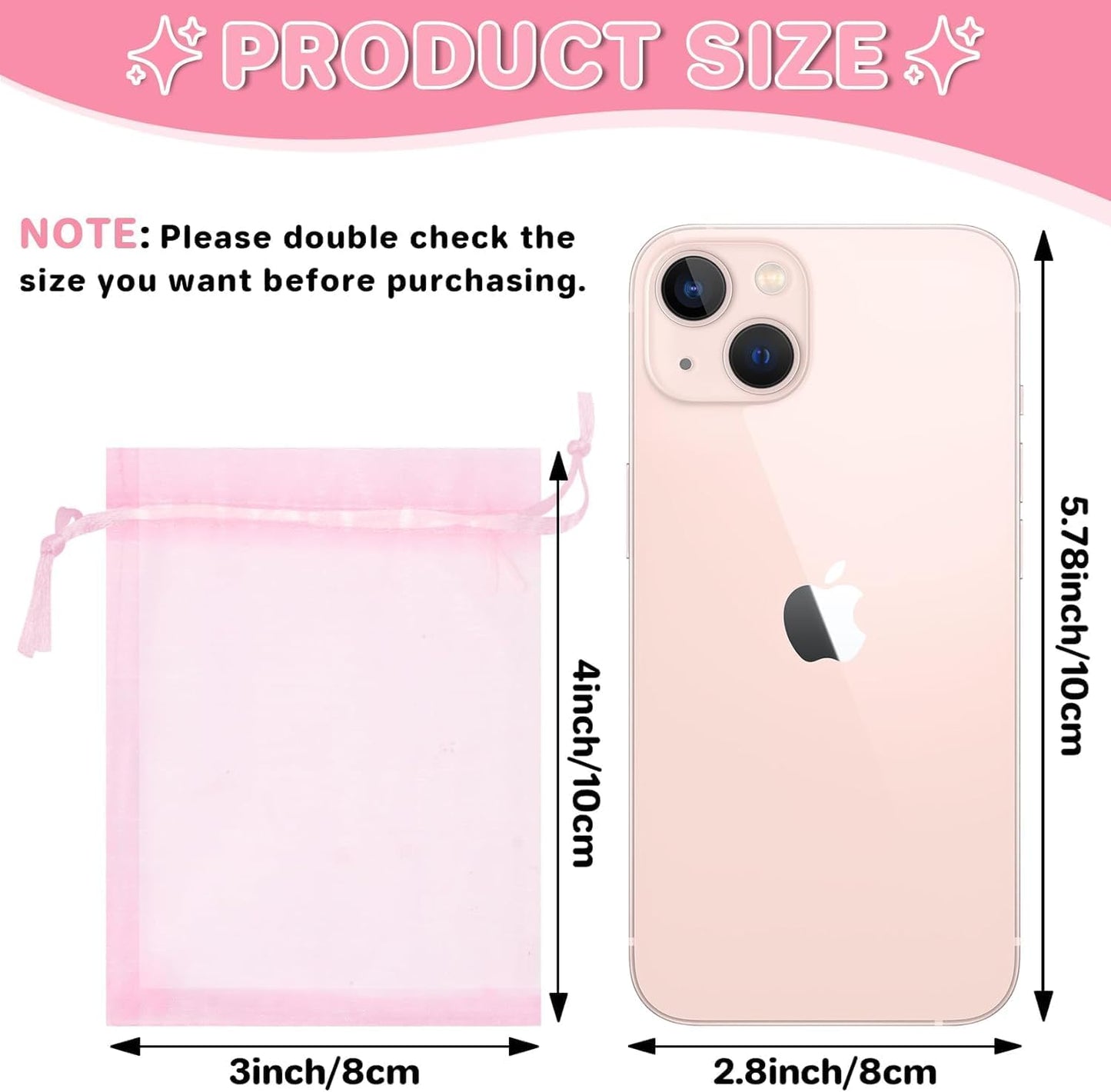 50 Pcs Pink Organza Bags 3x4 Inch, Jewelry Pouch Bags Small Mesh Bag Drawstring Gift Goody Bag for Candy Party Favor Wedding