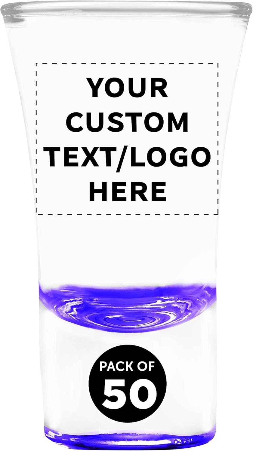 Custom 2 oz. Lord Shooter Etched Shot Glasses, 50 pack, Personalized Text, Logo, 21st Birthday Party, Lounge Glassware, Purple