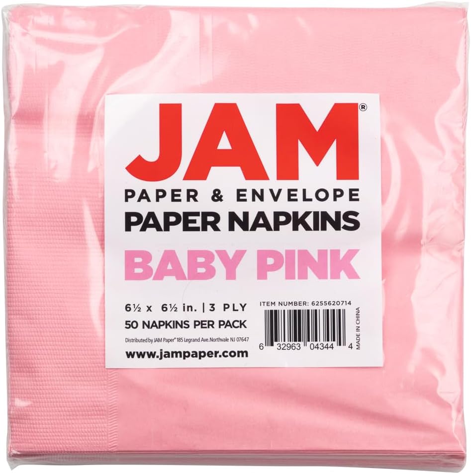 JAM PAPER Medium Lunch Napkins - 6 1/2 x 6 1/2 - Baby Pink Pastel - 50/Pack