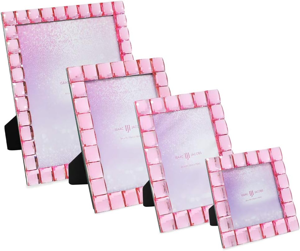 Isaac Jacobs Decorative Sparkling Light Pink Jewel Picture Frame, Photo Display & Home Décor (4x6, Light Pink)