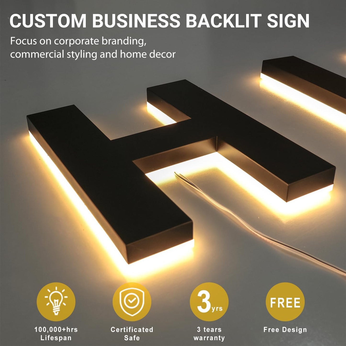 Custom Led Business Backlit Signage, Customizable 3d Laser Cut Metal Business Logo Sign For Wall, Personalized Illuminated Backlit Reverse Channel Sign For Company Office Salon Storefront Studio Cafe