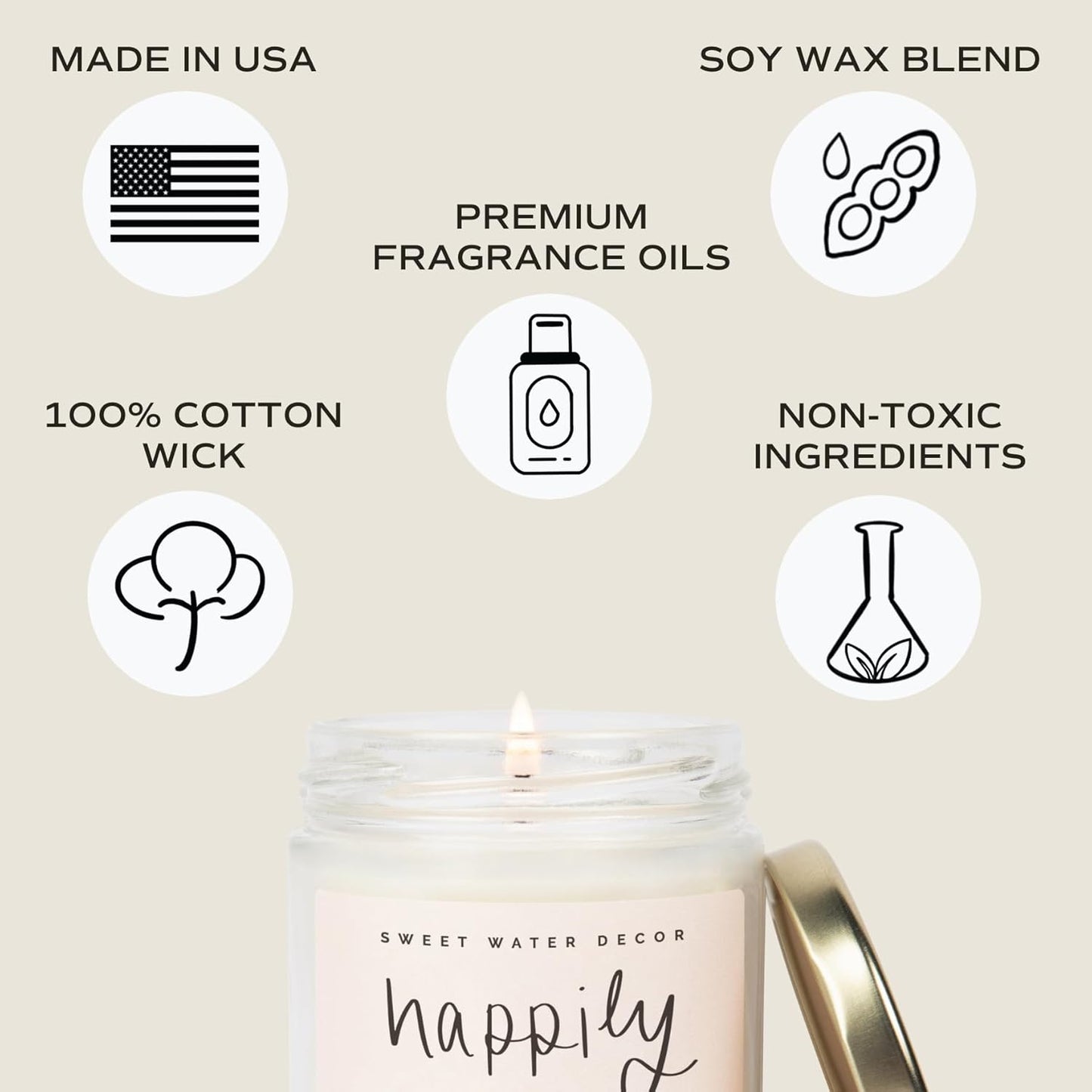 Sweet Water Decor Happily Ever After Candle - Gold Pepper, Clove Leaf, Nutmeg and Lavender Scented Candle for Home - 9oz Clear Jar with 40 Hour Burn Time, Made in USA - Wedding and Engagement Gifts