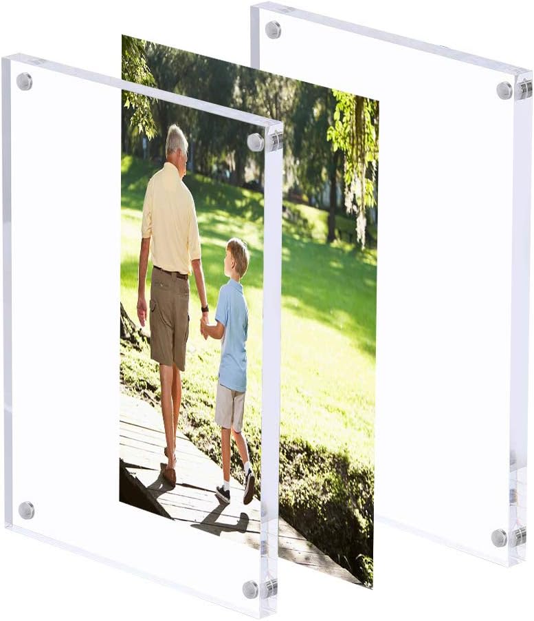 Acrylic 8 X 10 Photo Frame Clear Floating Double Sided Magnetic Picture Certificate Document Magnetic Photo Frame for Tabletop Display with Frame Stand and Gift Box (Free Soft Microfiber)