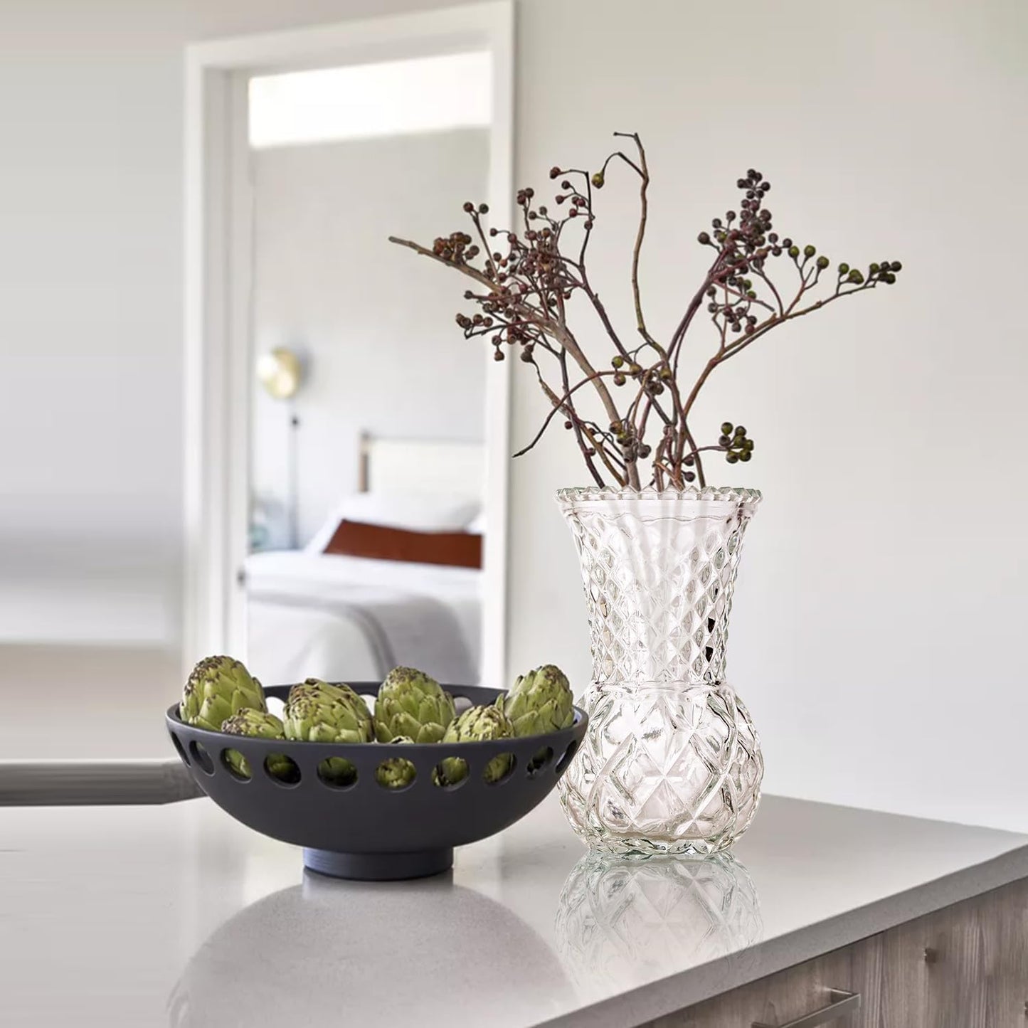 Glass Bud Vase, Transparent Cylindrical, Vintage Style, Wedding Centerpiece (Clear, 5 Pcs)