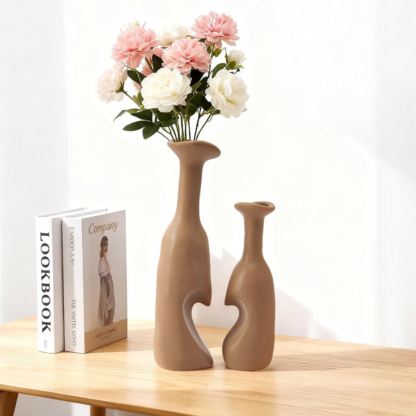 Heart Shaped Small Ceramic Vases Set of 2 Home Decor Boho Vase Modern Matte Flower Vase Minimalist Decorative Vase for Wedding Gift Dining Coffee Table Book Shelf Office Décor