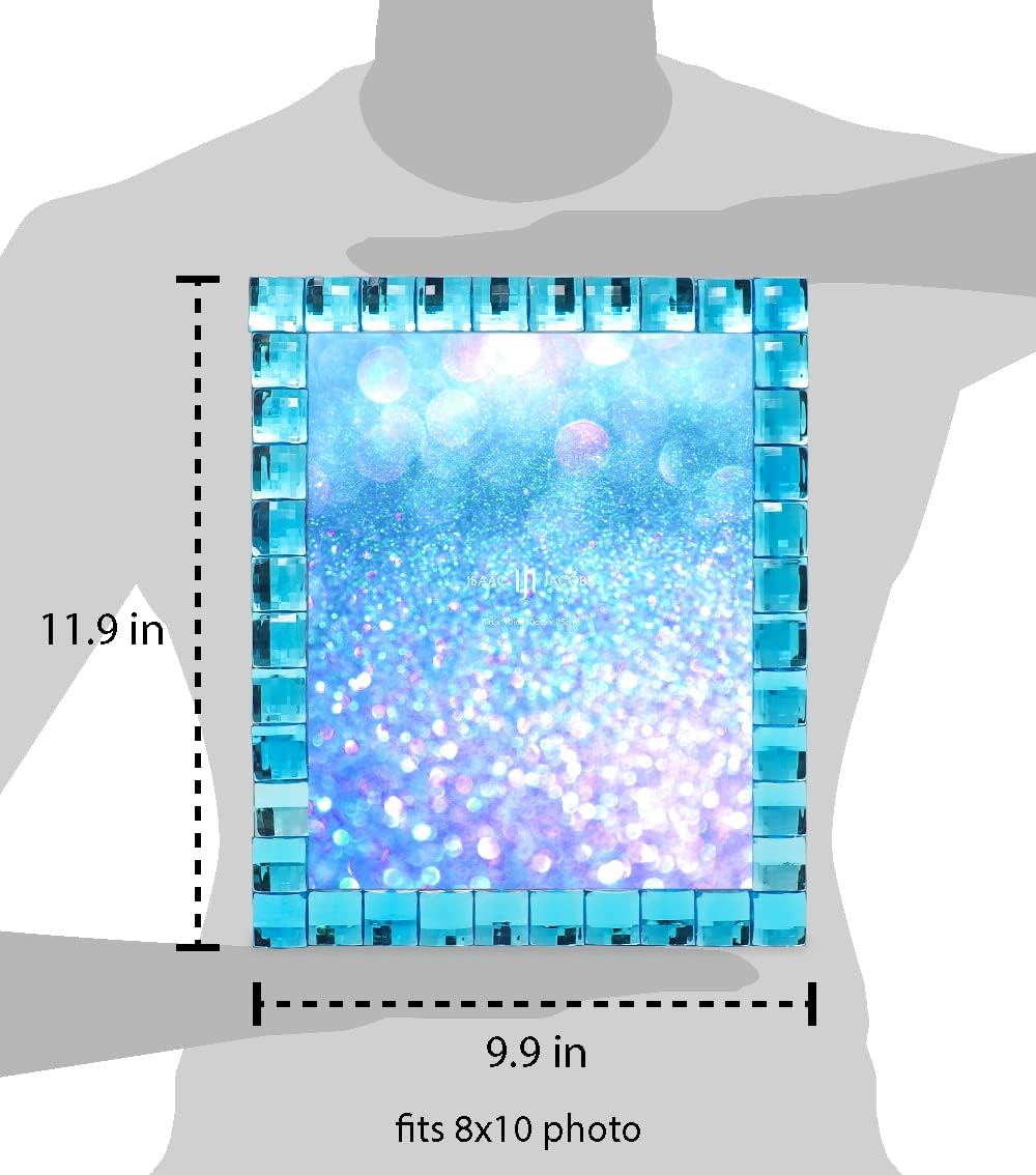Isaac Jacobs Decorative Sparkling Turquoise Jewel Picture Frame, Photo Display & Home Décor (8x10, Turquoise)