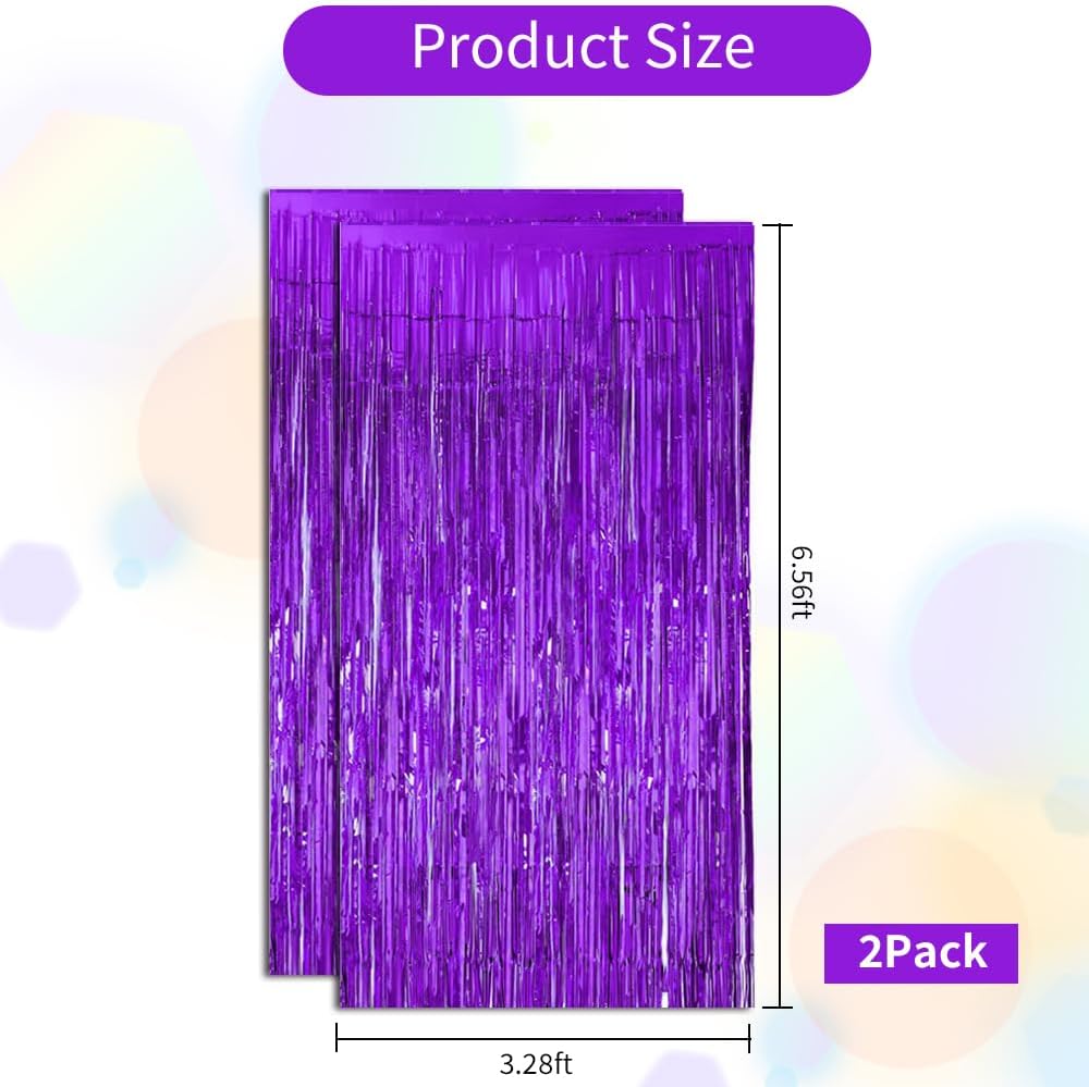 BEISHIDA 2 Pcs Light Purple Violet Door Streamers Tinsel Curtain Party Streamers Backdrop Fringe Foil Wall Background for Birthday Halloween Wedding Party Decoration(3.28 ft x 6.56 ft)
