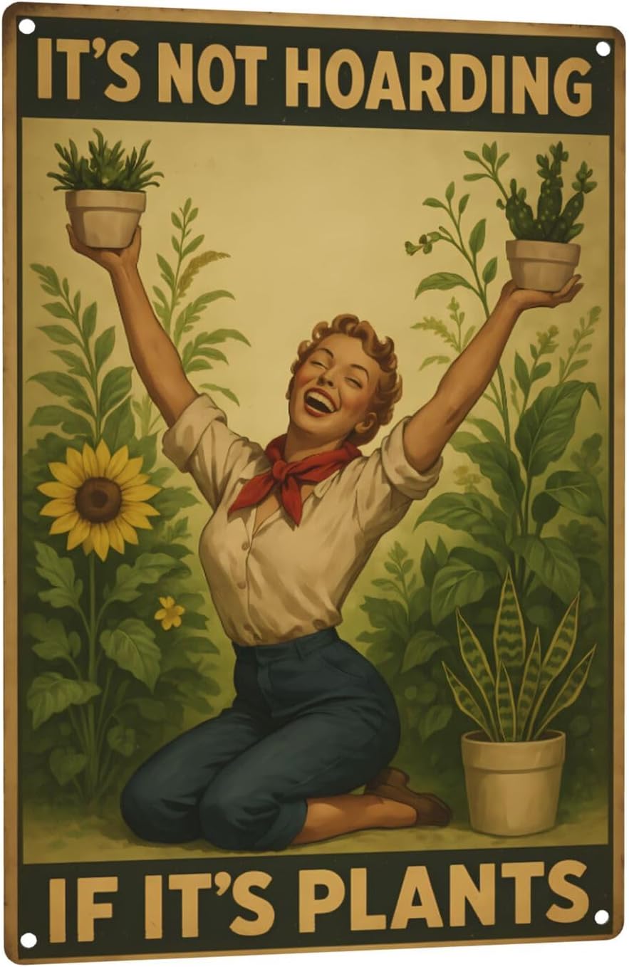 Vintage Metal Garden Sign - "It's Not Hoarding If It's Plants" - Funny Gardening Gift for Plant Lovers, Indoor Outdoor Decor for Home, Greenhouse, Yar