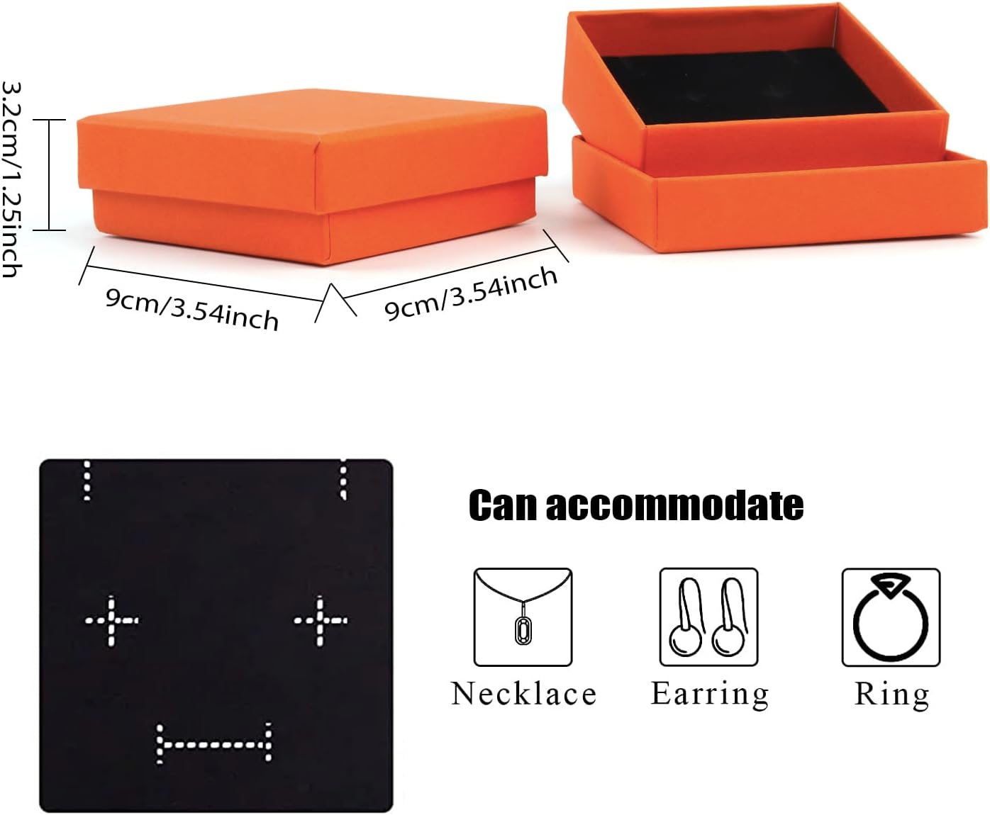 Gift Box Necklace Earring Ring Box Gift Box,12 Pieces Square Cardboard Jewelry Gift Boxes,Cotton Filled Cardboard Paper Jewelry Box Gift Case (3.5x3.5x1.25 Inches) (Orange)