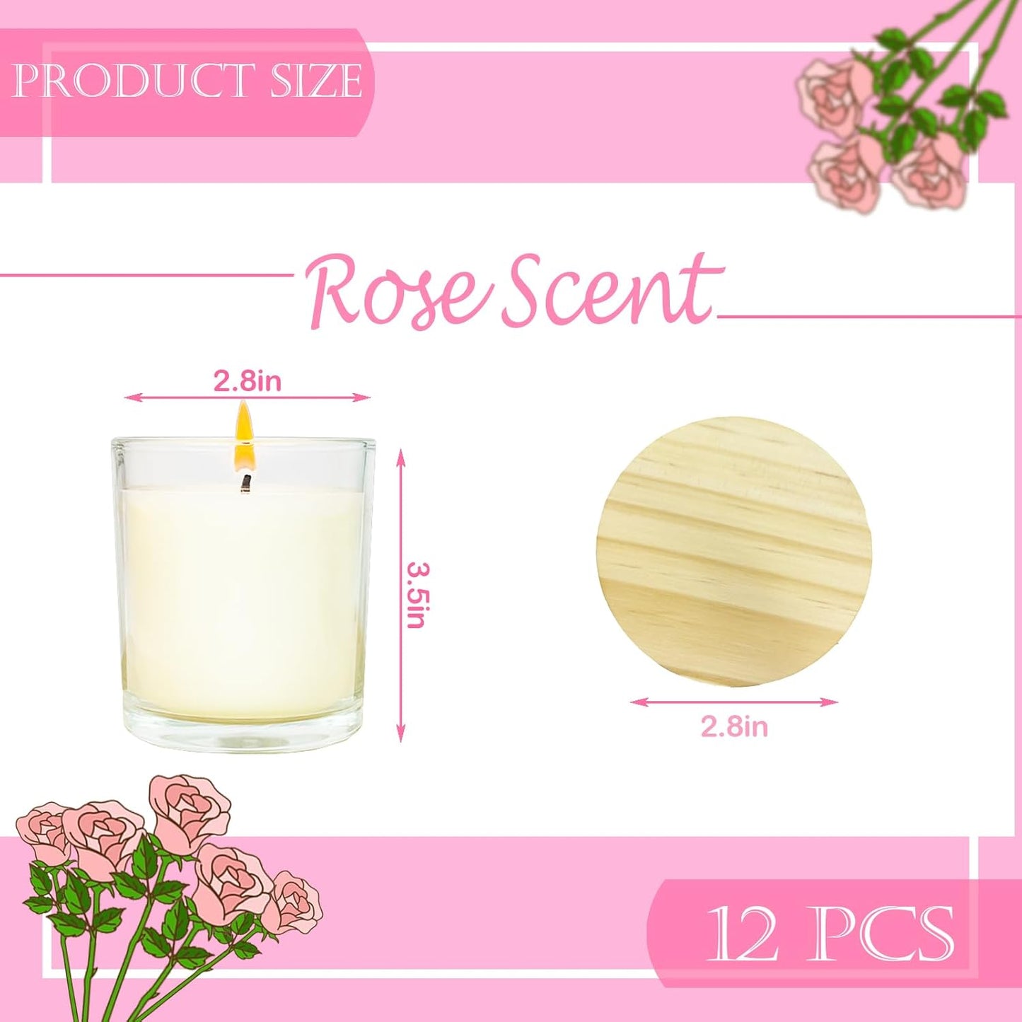 12 Pcs 6 Oz Mini Soy Candles,Rose Scented Bulk Candle Set,Aromatherapy Candle,Great Stress Relieving Scented Candles for Girls as a Gift for Birthdays, Weddings Party Favors!