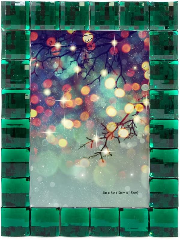 Isaac Jacobs Decorative Sparkling Jewel Picture Frame, Photo Display & Home Décor (4x6, Emerald Green)