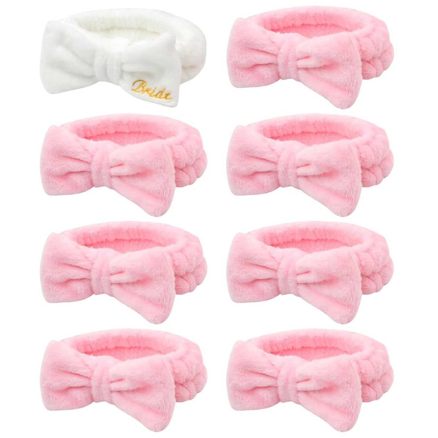 Semato Hairband, 8 Pcs Bachelorette Party Favors Set - 1 Pack Bride White Bow Headband and 7 Pcs Bridesmaid Pink Bow Headband Skincare Headbands for Women, Wide Usage, Size Fits Most, RISK FREE