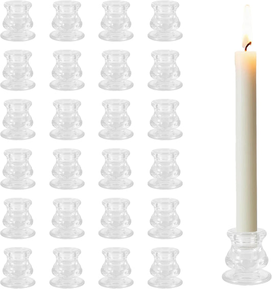 Garvee 24PCS Clear Glass Candlestick Holders Bulk, 2.2" H Taper Candle Holders for Wedding, Party, Dining Table and Holiday Decoration