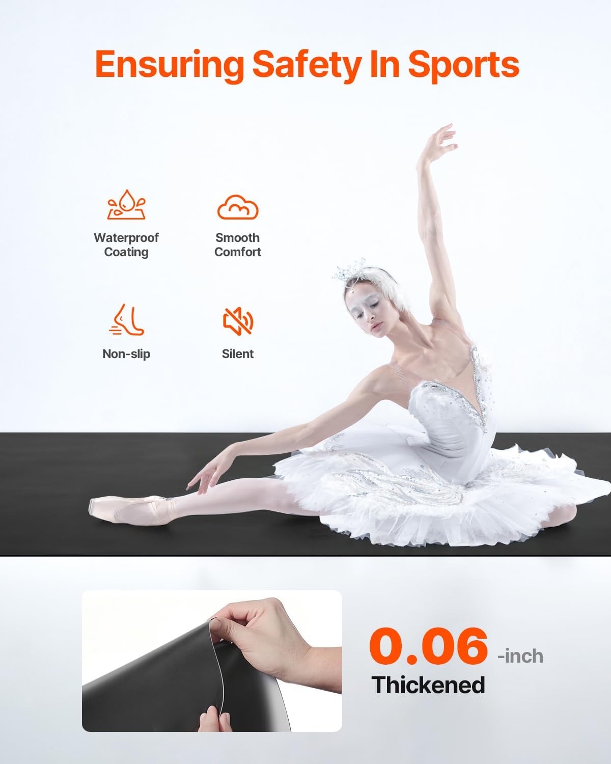 VEVOR Dance Floor, 6.6' x 3' Portable Yoga Mat with Organizer Bag, 1.5 mm Thick Workout Mats, Non-Slip Floor Mats for Practicing at Home, Studios, Stage