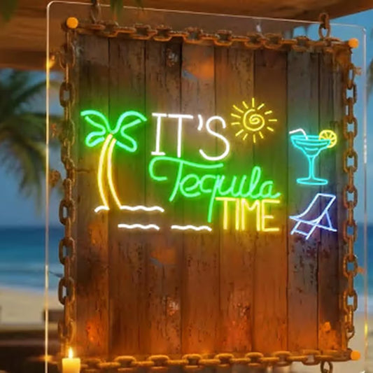 It’s Tequila Time Custom Neon Sign | Outdoor Waterproof Bar Deco | Personalized Tequila Wall Art | Mexican Party Sign | Unique Home Pub Gift Size:18inch