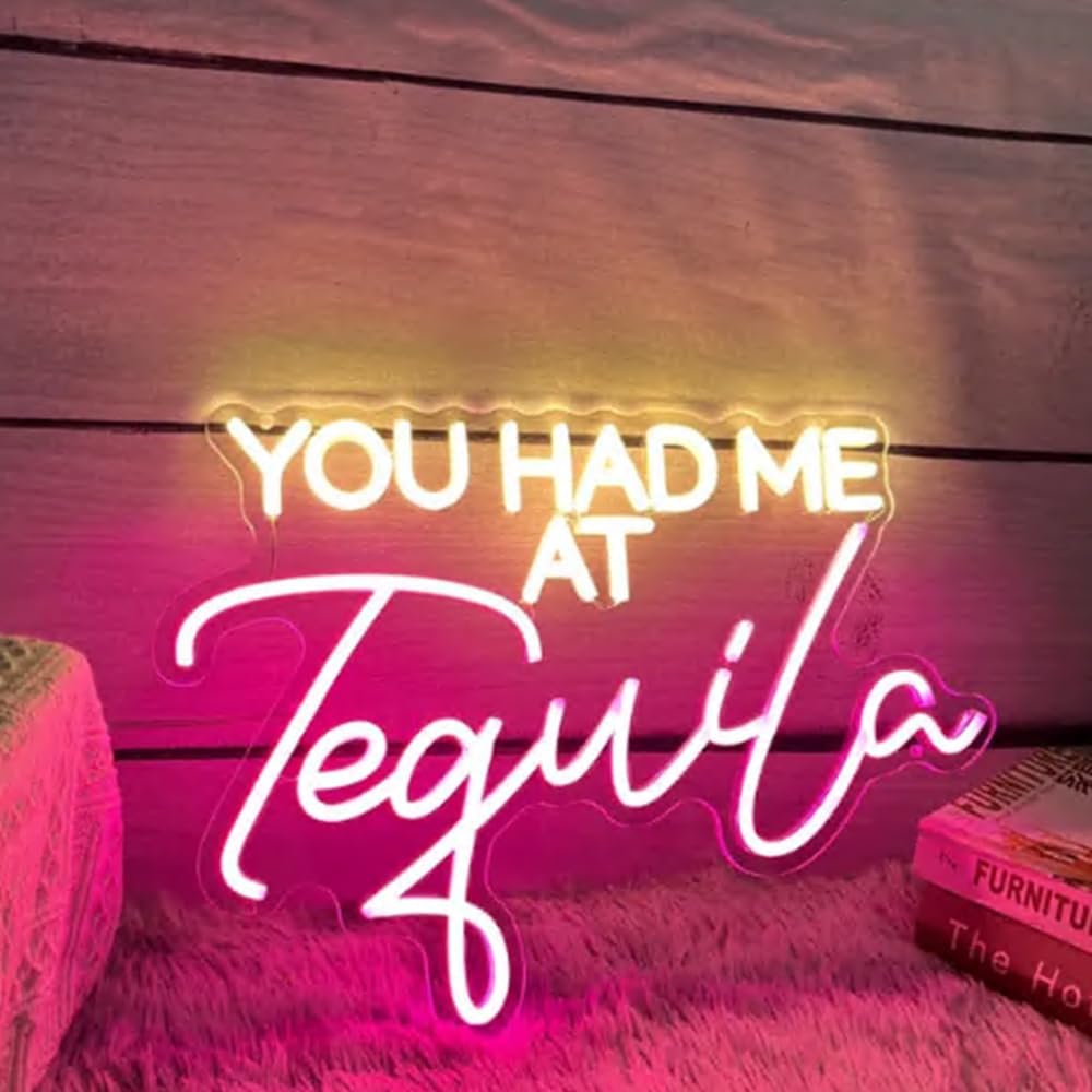 You Had Me At Tequila Neon Sign, Custom Bar Neon Light Home Bar Cocktail Tequila Party Decor Quote Tequila Alcohol Sign USB Size:16x11inch