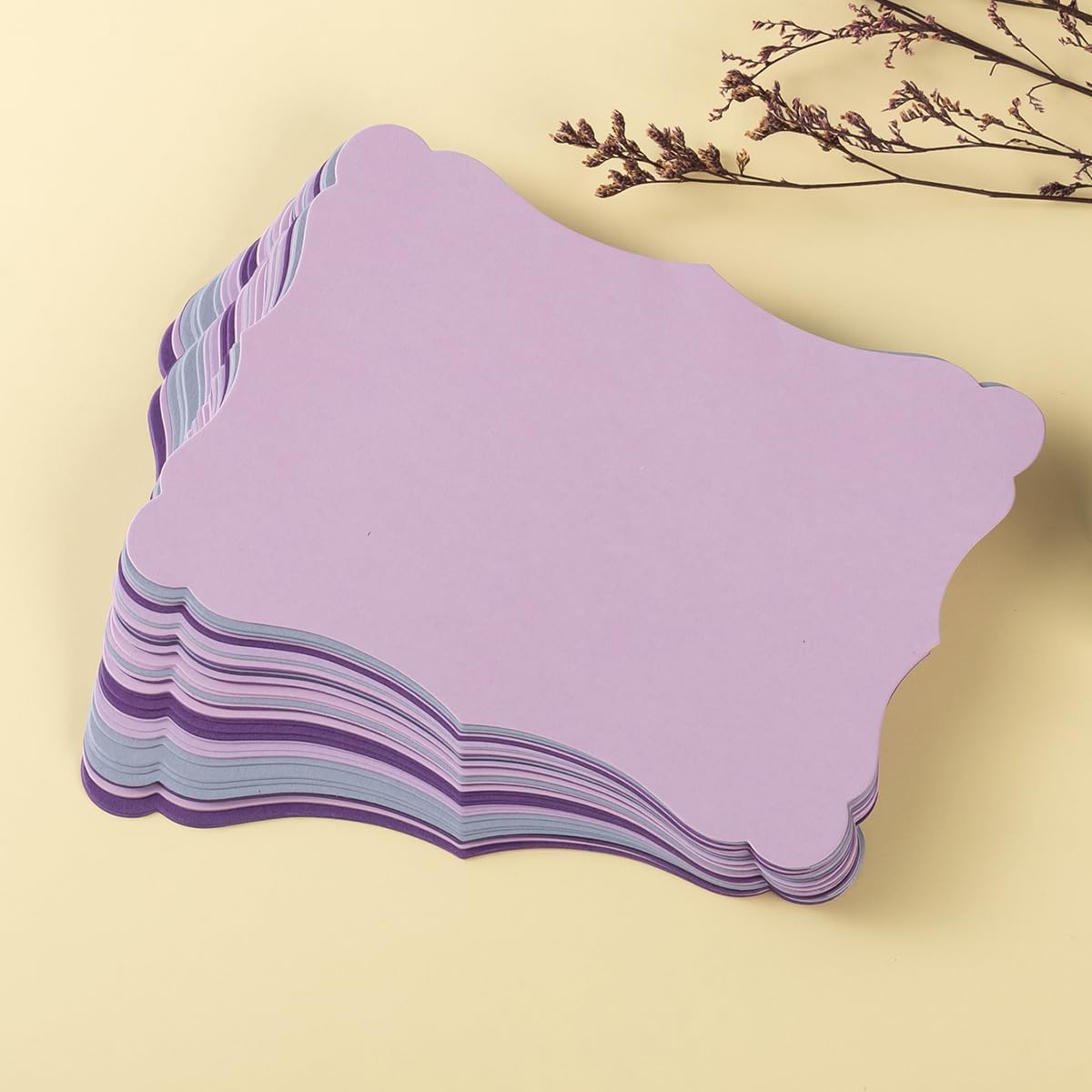 50 Pack Blank Kraft Cards Cardstock Thick Paper Brown Greeting Cards for DIY Gift Card Menus, Baby Shower and Wedding Invitations (Purple, 5 Colors, 5x7IN)