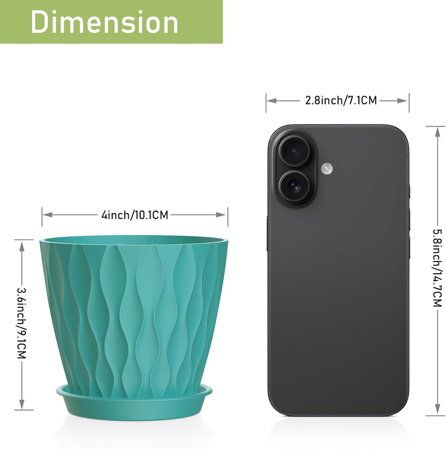 12 Pack 4 Inch Small Plant Pots with Saucers, Waffle Texture Plastic Planters with Drainage Holes for Indoor and Outdoor Plants, Flowers, Herbs, Succulents, and Seedlings, Blue