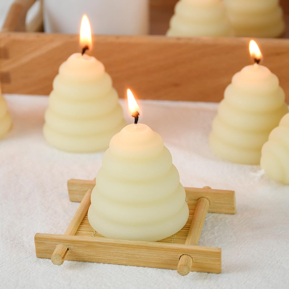 Pack of 12 Beeswax Votive Candles - Beehive Shape Novelty Candle, Perfect Thank You Gift for Mom & Wife or Guest Gifts for Baby Shower bee Theme - Cream White