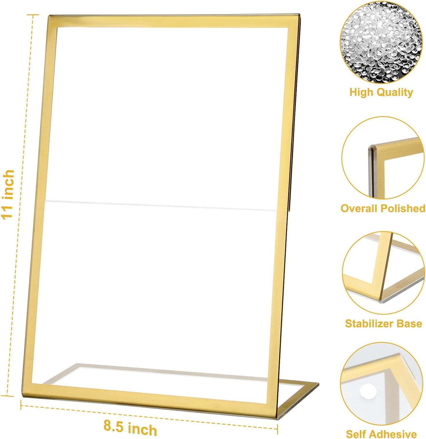 EHWINE 12 Pack Acrylic Sign Holder 8.5 x 11, Gold Picture Frame Stand up Table Top Sign Holders, Slanted Back Paper Holder Clear Display Stand Menu Flyer Holder for Wedding Party
