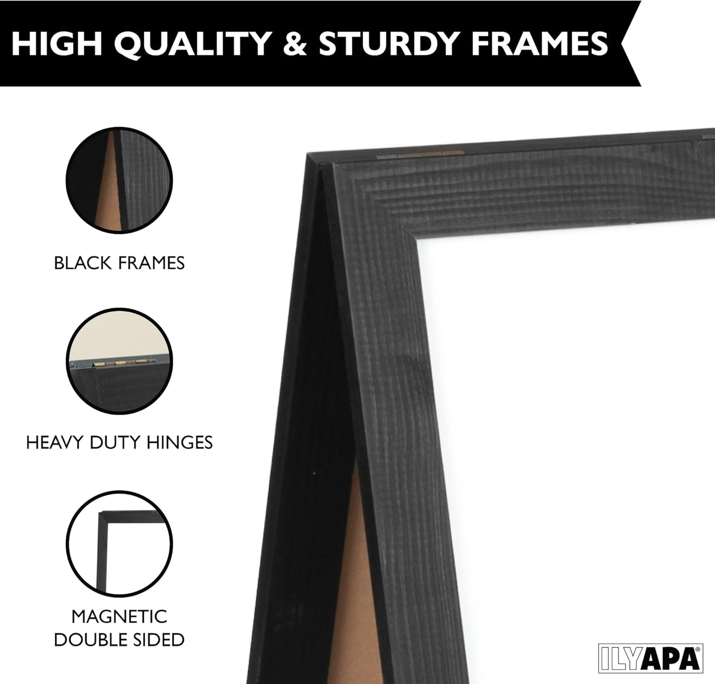 Ilyapa Wooden A-Frame Whiteboard Sign - 40 x 20 inch Magnetic Dry Erase Sidewalk Menu Board - Black Menu Display for Restaurant, Business, Trade Show