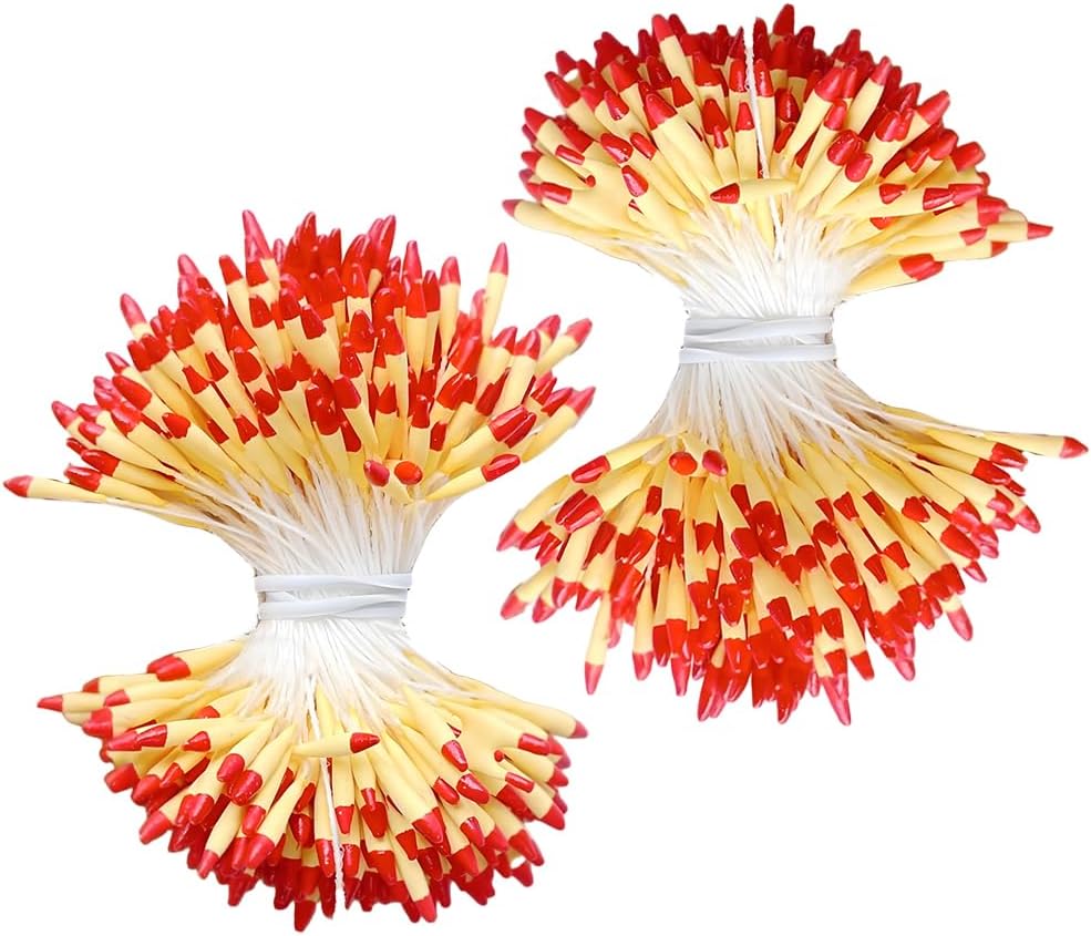 HAHIYO 700Pcs 2mm Yellow and Red Matte Double Head Flower Stamen Pistil for Flower Making Scrapbook Decoration Handmade Artificial Flowers Pistil Matt-Like Floral Stamens Flowers Pollen Stamen