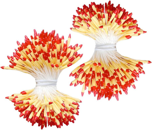 HAHIYO 700Pcs 2mm Yellow and Red Matte Double Head Flower Stamen Pistil for Flower Making Scrapbook Decoration Handmade Artificial Flowers Pistil Matt-Like Floral Stamens Flowers Pollen Stamen