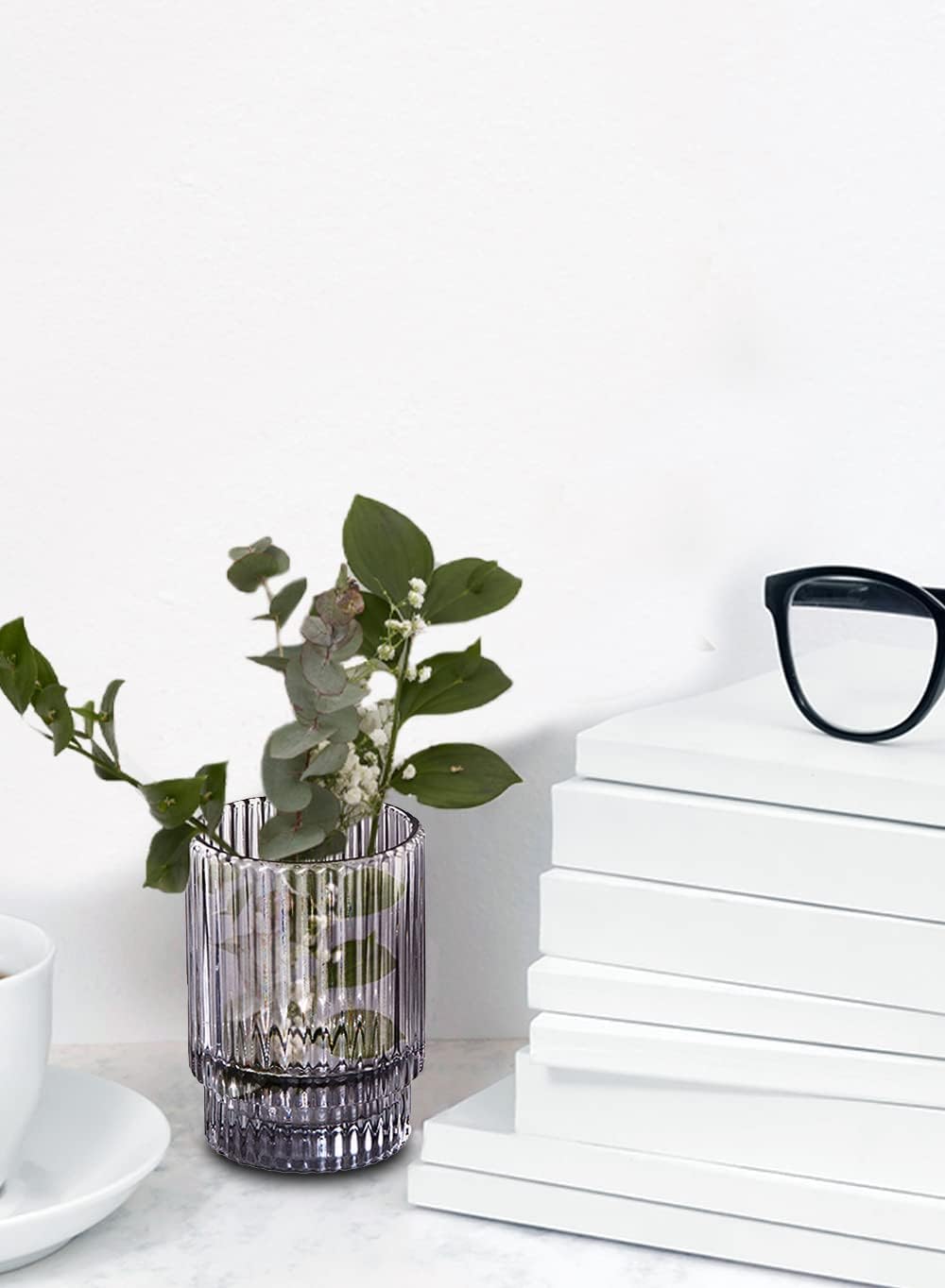 Serene Spaces Living 3.75in Smoke Ribbed Glass Votive Holder, Decorative Centerpiece for Wedding, Christmas, Thanksgiving, Dining Table, Home Décor, 2.25" Diameter & 3.75" Tall, Pack of 32