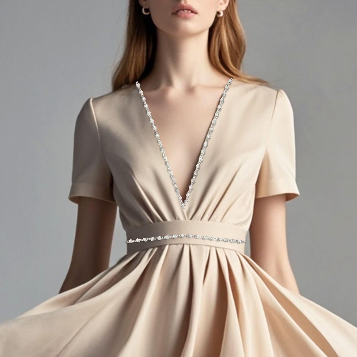 2 Yard Pearl Trim Chain Rhinestone Silver String Crystal Applique Fringe Ribbon Strips Beads Sewing Dress DIY Party Wedding Bouquet for Decoration Bridal Costume Embellishment