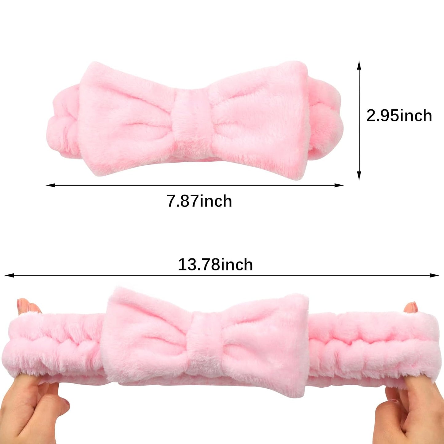 Semato 8 Pcs Pink Spa Headband for Washing Face and Makeup Bridesmaid Proposal Gifts for Women Coral Fleece Skincare Headbands Elastic Bow Head