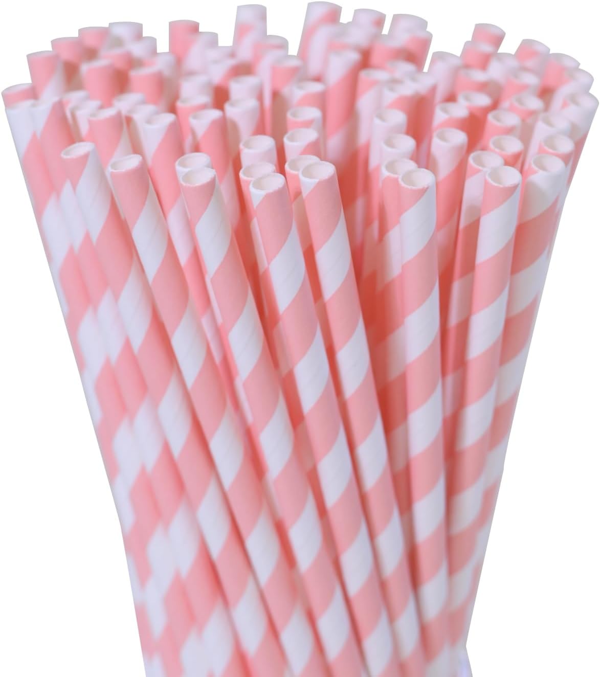 Disposable Pink Paper Straws - 7.75 inch Cute Pink White Striped Drinking Straws 100 Counts for Cocktail, Bridal Shower, Birthday, Party
