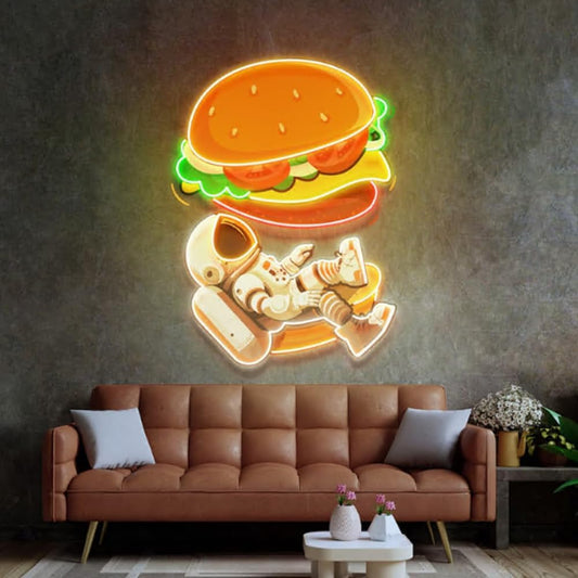 Astronaut Burger Neon Sign, Coffee Shop Decor, Business sign led light Size:22inch