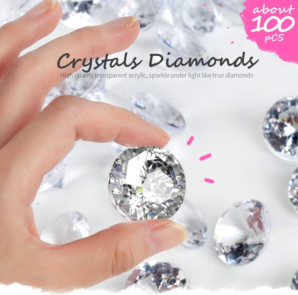 YGDZ Clear Acrylic Diamonds, 30mm Big Clear Crystals Diamond for Wedding Party Decoration Table Scatter Bridal Shower Vase Fillers, 1.5 Pounds