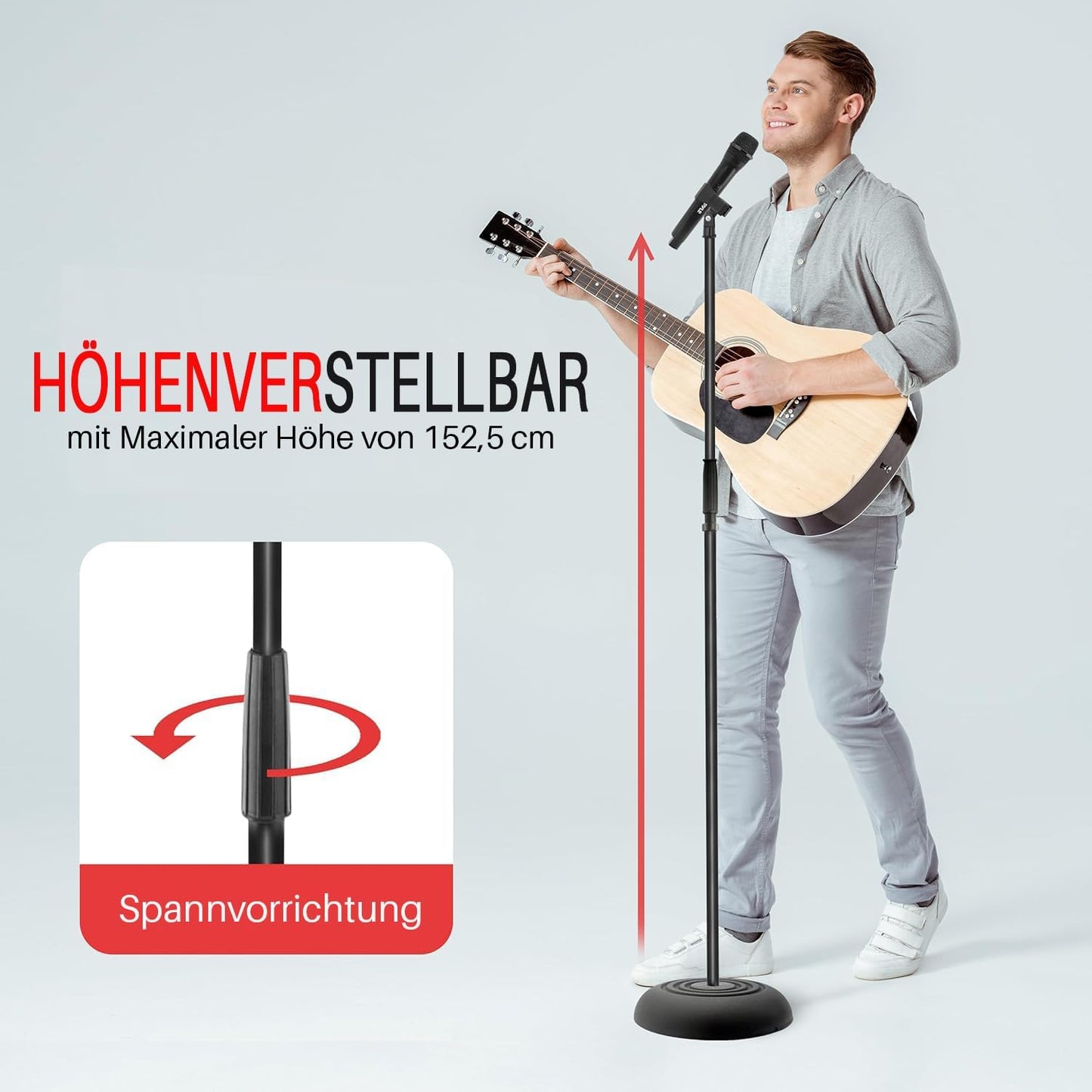 Pyle Universal Microphone Stand - Handheld Mic Compatible, Heavy Compact Base, Lightweight & Compact Design, 2.8 to 5 Ft Height Adjustable Clamp, Pivot Angle Clip, Home/Studio Use (Pair)