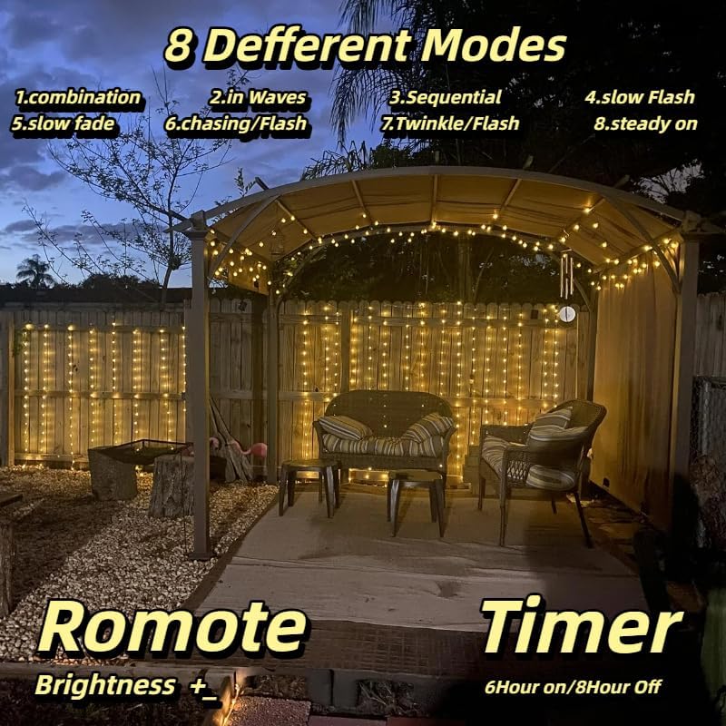 300LED Fairy Curtain Lights, 9.8x9.8Ft Warm White USB Plug in 8 Modes & Timer Christmas String Hanging Lights with Remote for Bedroom Indoor Outdoor Weddings Party Wall Decorations(Warm White)