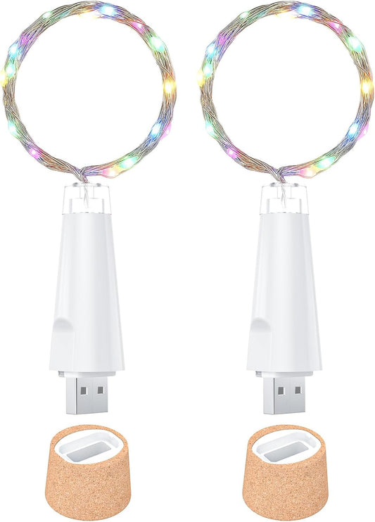 USB Bottle Lights Rechargeable Wine Bottle Fairy Lights Cork LED String Lights 20 LEDs Copper Wire for Table Party DIY Decor