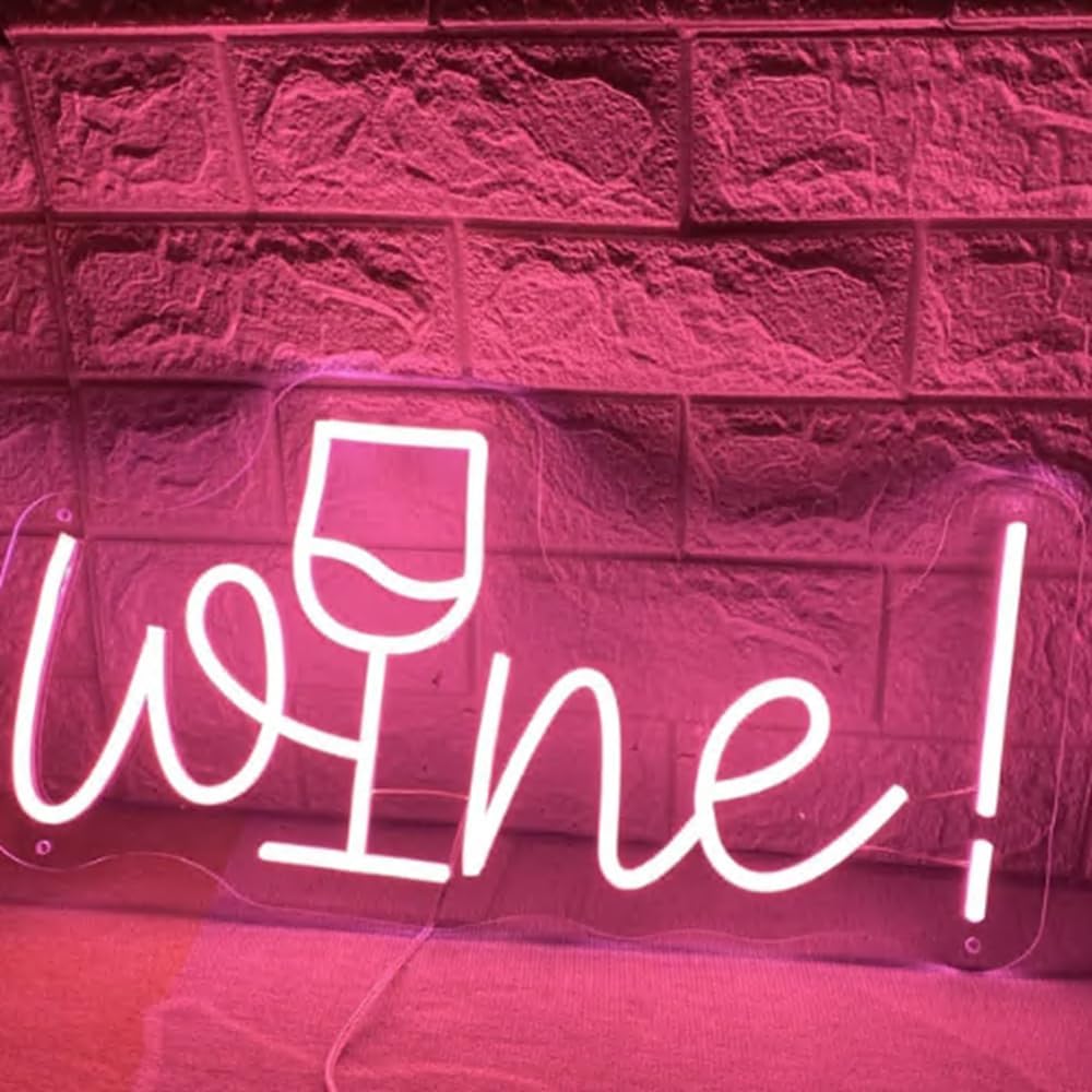 Wine Neon Sign Wine Cup Led Light Wedding Sign Home Party Bar Decor Shop Logo Welcome Sign Wall Décor USB Size:20inch