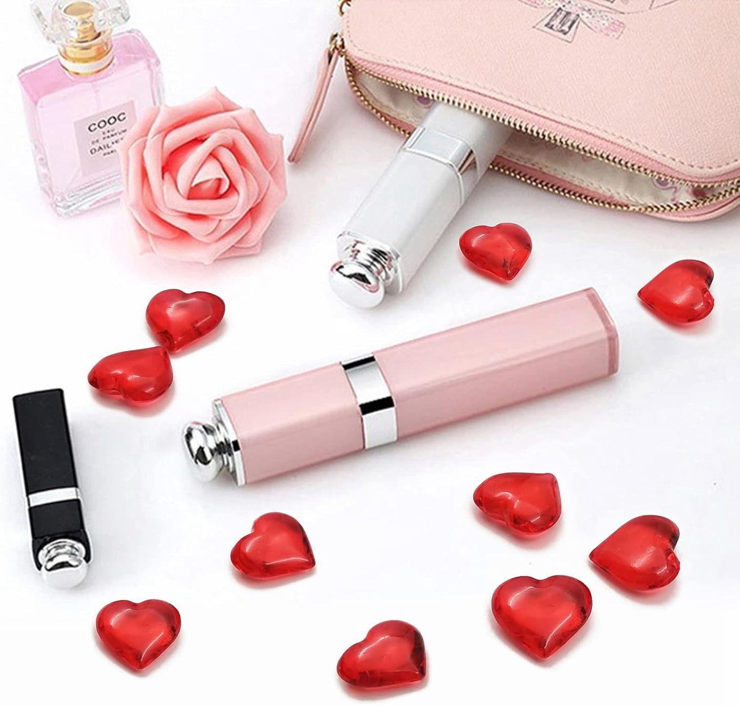 200pcs 3D Red Acrylic Heart Decorations, 22 mm Acrylic Hearts Shaped Decor Plastic Heart Vase Filler Table Decor Red