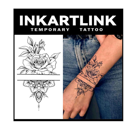 INKARTLINK Tattoo Tech, 2 Sheets Extra Large Semi Permanent Tattoo, Adult Art Design Temporary Tattoos, Lasts 1-2 Weeks, Waterproof, Realistic Look, No Adhesive, No Reflection (Flower)300