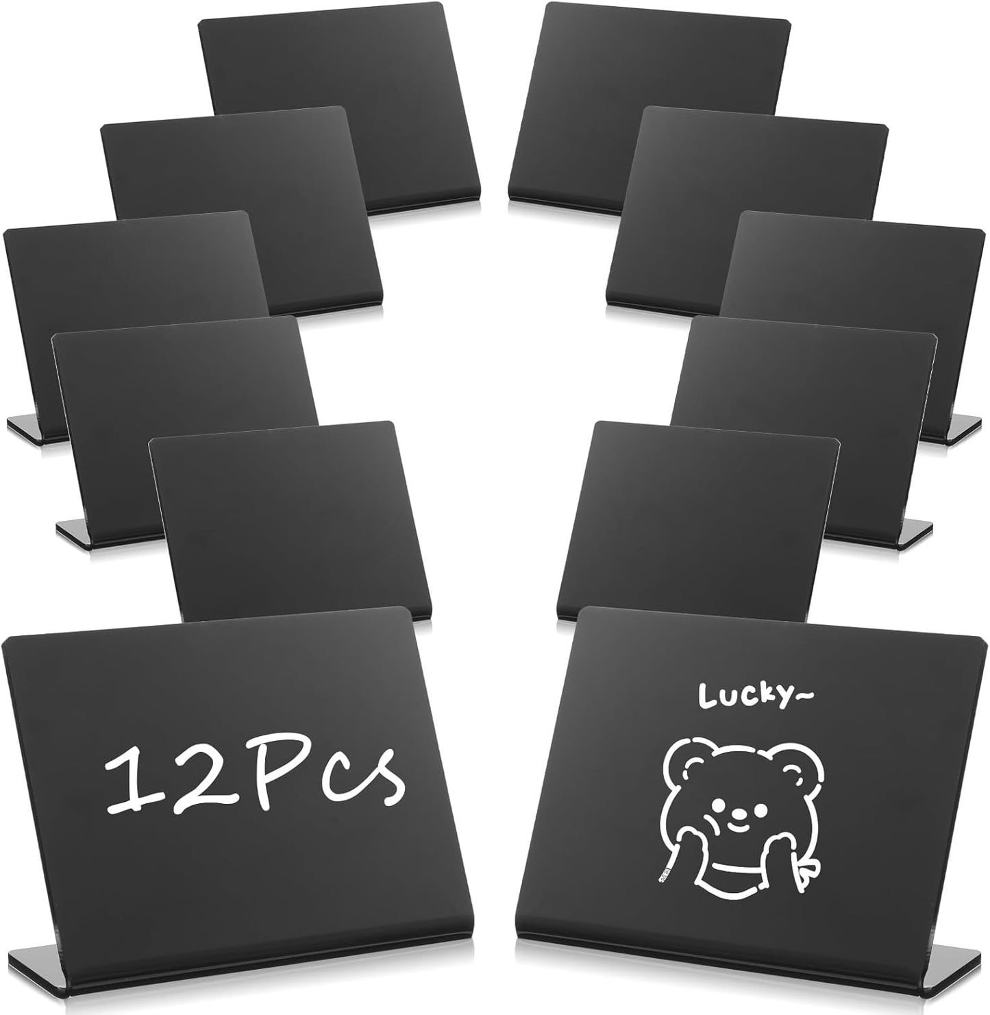 12 Pack Acrylic Mini Chalkboard Signs for Food, Black Mini Tabletop Chalkboard Signs, Small Buffet Chalkboards Signs for Weddings, Birthday Parties, Message Board Signs, Buffet, Bakery and Retail