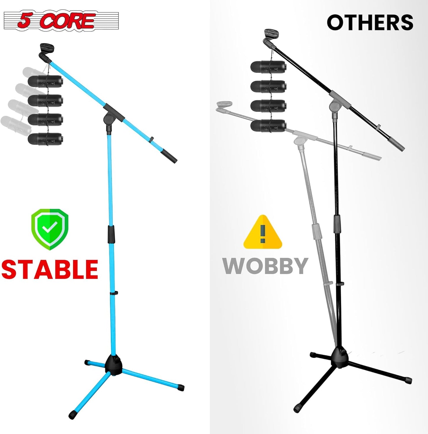 5 Core Tripod Mic Stand Floor Adjustable 18 to 72 Inches Sturdy Boom Arm Holder Microphone Stands Pedestal Para Microfono for Singing - MS 080 SKY BLU