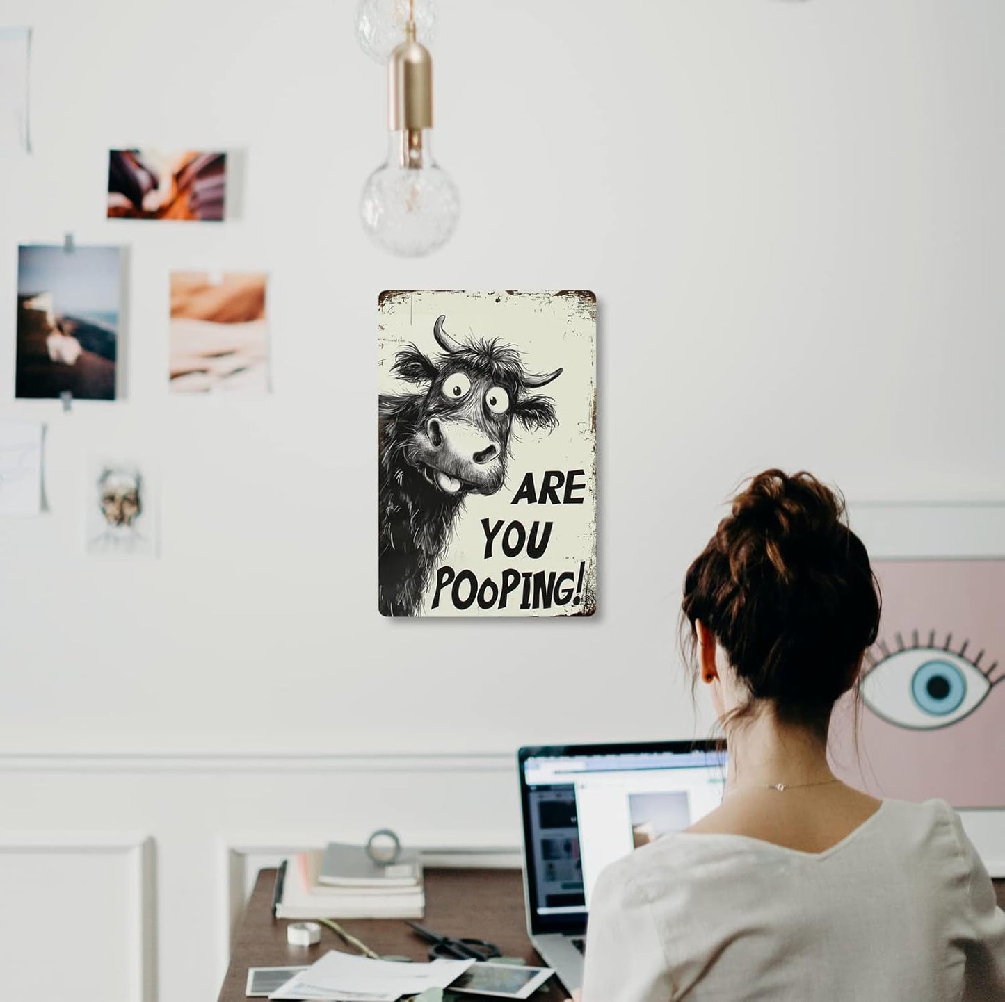 Funny Highland Cow "Are You Pooping!" Tin Sign - 8x12 Inch Vintage Metal Wall Décor, Humorous Bathroom & Farmhouse Rustic Wall Art for Indoor & Outdoor