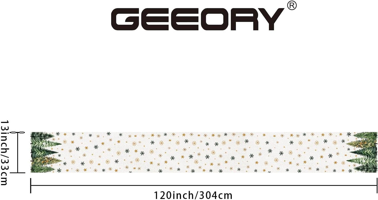 GEEORY Christmas Table Runner 13x120 Inch, Xmas Tees Snowflakes Holiday Decorative Farmhouse Table Decoration for Kitchen Dinning, Indoor Outdoor Dinner Party Decor (Light Green) GT166-120